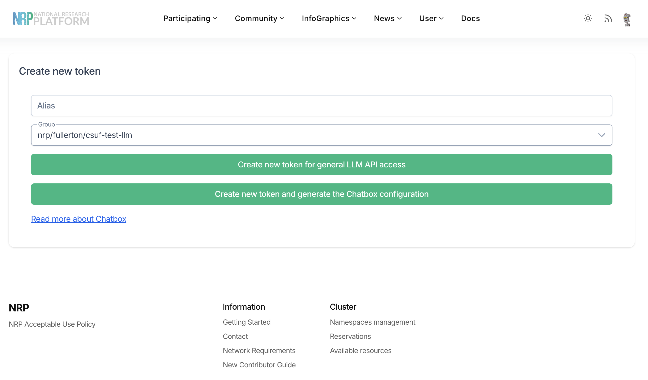 NRP LLM generation page
