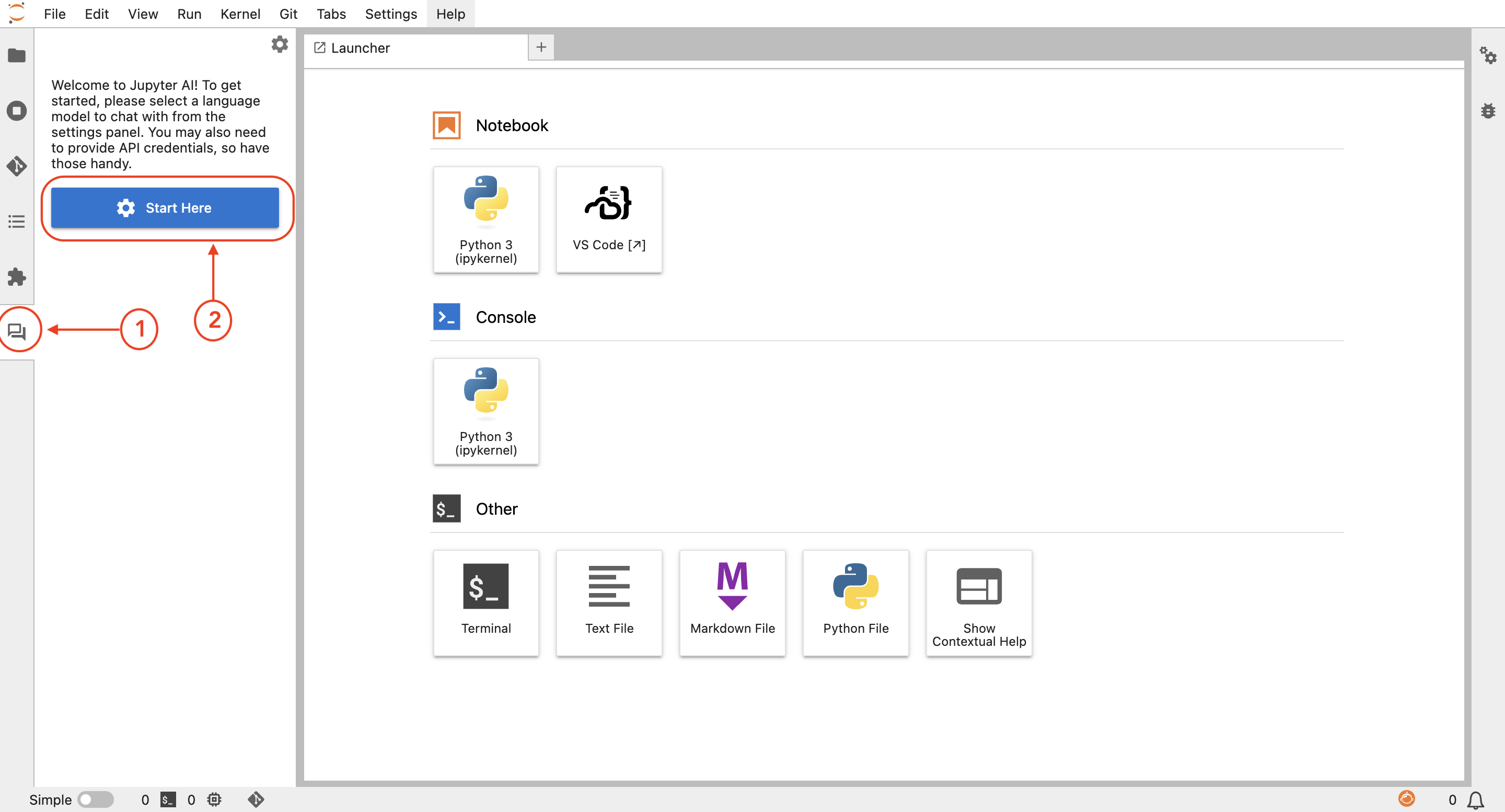 JupyterHub's LLM settings menu