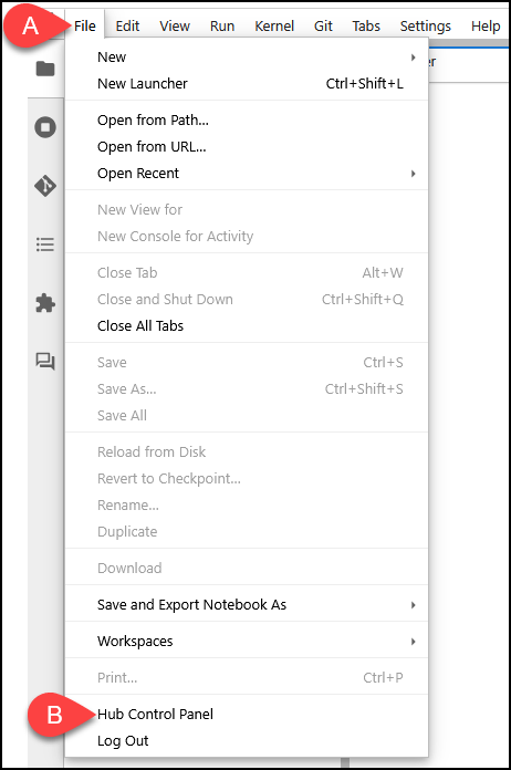 File menu expanded to show Hub Control Panel option