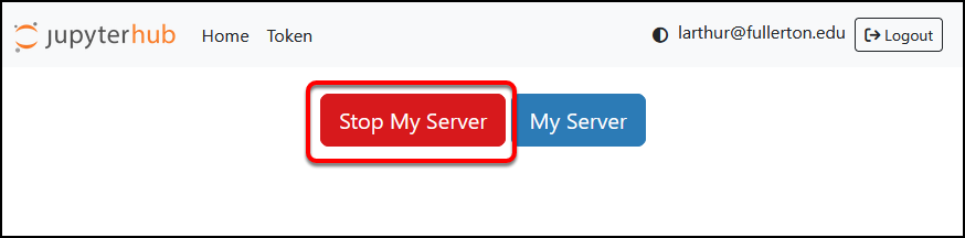 Hub Control Panel with Stop My Server button highlighted