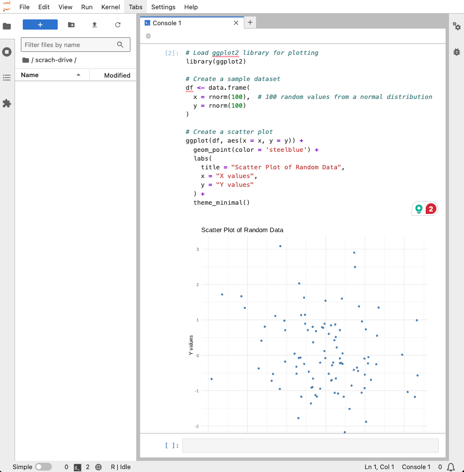 Screenshot showing the execution result of example code on JupyterHub