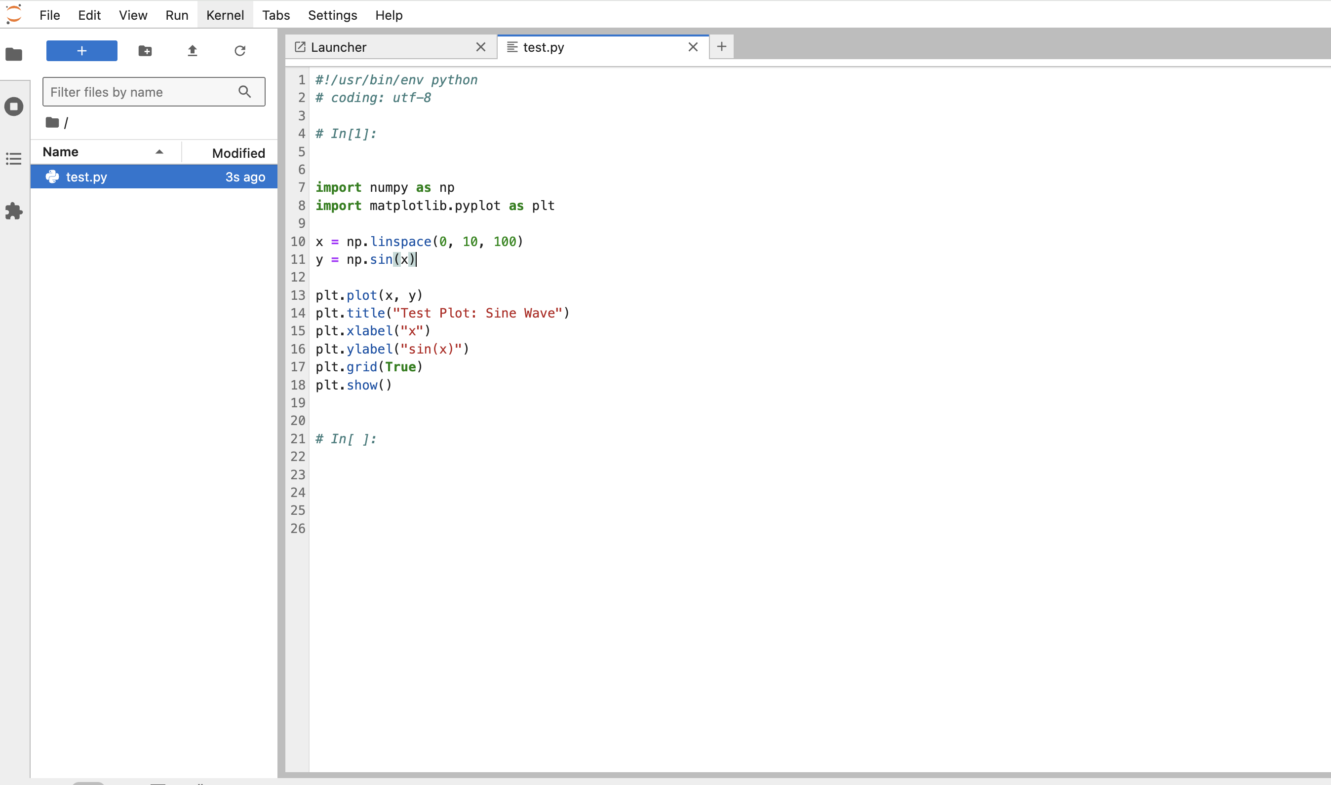 Screenshot showing the Jupyter editor open with the selected file displayed